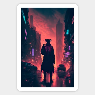 Lonely Soul In A Cyberpunk City Sticker